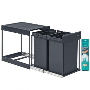 SONGMICS Poubelle de Tri Sélectif, Poubelle de Cuisine Extractible Coulissante, 2 Seaux de 20 L, Coulissement en Douceur, Structure en Acier, Couvercle en ABS, Gris LTB951GZ01 (SONGMICS HOME FR, neuf)