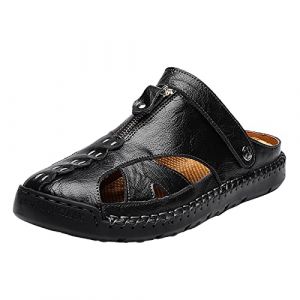 Mules en cuir pour homme - Sandales d'&eacute;t&eacute; ferm&eacute;es - Pantoufles respirantes en maille - Antid&eacute;rapantes - Chaussures d'&eacute;t&eacute; - Chaussures de plage - Chaussures confortables - Tailles 38 &agrave; 48, Z02 noir, 42 (DONG qingyi, neuf)
