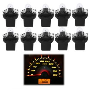 CAIHINIER 10 Pcs Ampoule Tableau de Bord T5 B8.5D,LED Tableau de Bord Voiture Dash Light DC 12V 2W 30MA,Ampoules LED T5,Lumière Jaune Clair pour Voiture Interne,Compatible avec Numéros de Pièce T5 (HongHuaDaHui, neuf)