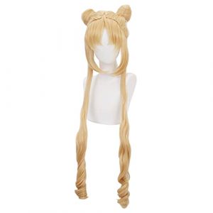 Anime Coser Wig Sailor Moon Usagi Tsukino Perruque, Pretty Guardian Sailor Moon Princess Serenity Usagi Tsukino Cosplay Perruque avec Perruque de Perruque, longue queue de queue blonde Anime Cosplay p (good stuff A, neuf)