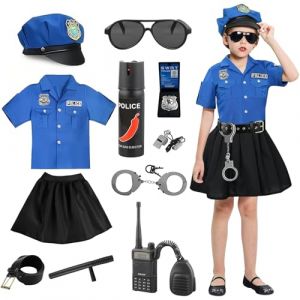 yecwkaz Deguisement Policier Enfant Costume de Policier Fille avec Ceinture Talkie-walkie Lunettes de Soleil Sifflet Menottes Bâton Deguisement Police Pour Halloween Carnaval NOËL-S (Atddo Technology Company Limited, neuf)
