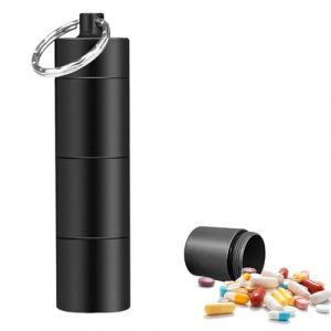 Bo&icirc;te &agrave; Pilules Porte-Cl&eacute;s, Pilulier De Poche, &Eacute;tanche Mini Pilulier, 3 Compartiments en M&eacute;tal Piluliers, Bo&icirc;te &agrave; Pilules Portable,Pilulier de Voyage, Bo&icirc;te &agrave; Pilules en M&eacute;tal pour M&eacute;dicament, Noir (Giki shop, neuf)