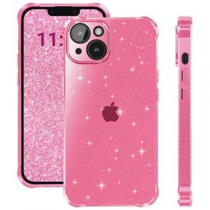 ELEVAVIDA Coque pour iPhone 14 Glitter rose transparente avec protection de cam&eacute;ra - coins antichoc r&eacute;sistants aux chocs, coque de protection rose pour Apple iPhone 14 Glitter Slim case (ELEVAVIDA, neuf)