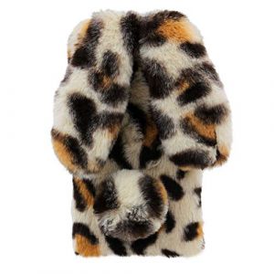 DasKAn Oreilles de Lapin 3D Fourrure Coque pour iPhone 5/5S/SE, Fait &agrave; la Main Souple Chaud Peluche Housse de Protection Bling Diamant Design Antichoc &Eacute;tui de T&eacute;l&eacute;phone, L&eacute;opard Beige (DasKAn-EU, neuf)