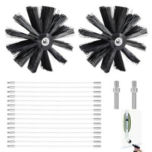 Udbrud Kit de Ramonage, Kit de Brosse Nettoyage Chemin&eacute;e Po&ecirc;le Pellet R&eacute;glable, Kit de Broussailles avec 15 Tiges en Nylon 410 mm, 2 T&ecirc;te de Brosse 150mm et 2 Tige Hexagonale pour Tuyau d'&eacute;gout (Udbrud-Direct, neuf)