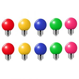 Jiotouhu Lot de 10 E27 Ampoule Couleur LED 2W Colorful Bulb Lampe de Couleur 360° Angle AC220V-240V, Rouge, Jaune, Bleu, Vert et Rose (BTFEU, neuf)