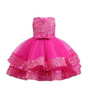 Miipat B&eacute;b&eacute; Fille Robe Bambin Princesse Tulle Sequins sans Manches Formelle Fleur Fille Robe pour La F&ecirc;te Anniversaire Mariage Rose Rouge 90 18-24 Mois (Miipat, neuf)