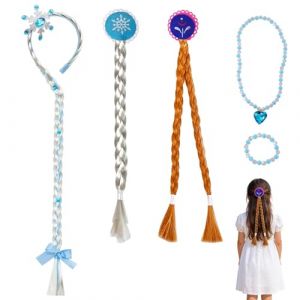 Gykutix 5 Pi&egrave;ces Tresse Cheveux Princesse Perruque Enfant Princesse Habiller Perruques Enfants Bandeau princesses Raiponce Tresses avec Bijoux Enfants pour F&ecirc;tes, Cosplay Costumes Accessoires (O&Uuml; Tsiglo, neuf)