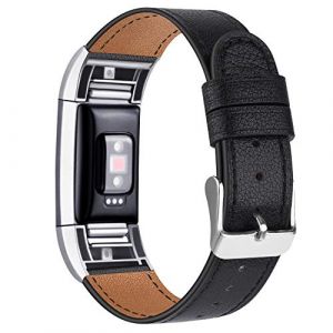 Tobfit Bracelet Compatible Fitbit Charge 2 en Cuir Sport Femme Homme,Bande de Rechange Ajustable connecteurs en métal Accessoires (Noir, 5,5 "- 8,1") (SMXMY-CN, neuf)