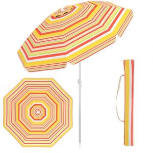 GOPLUS 2M Parasol Plage Déporté,Parasol Inclinable pour Patio Jardin Balcon Piscine Plage Plusieurs Angles, 8 Baleines en Acier,avec UV Protection, Base Requise(Jaune) (Augenstern24, neuf)