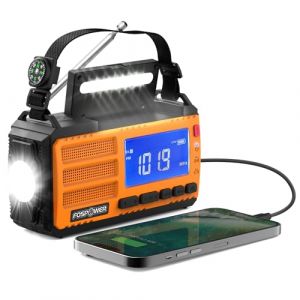 FosPower &ndash; Radio Portable Rechargeable avec Batterie de Secours de 10 000 mAh/37 000 mWh - Radio Survie Solaire - Chargement USB, Solaire et Manivelle - Alarme SOS, Lampe de Poche pour Les Urgences (theWireless, neuf)