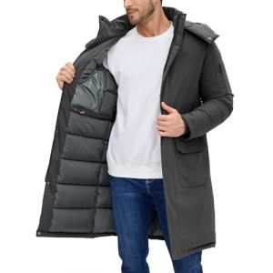 Voqeen Homme Manteau Longue Hiver Chaude Veste &agrave; Capuche D&eacute;tachable Coupe-vent Blouson Matelass&eacute; Grand Froid d'Ext&eacute;rieur (YCH_GO, neuf)
