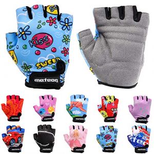 Enfants Gants de Vélo Garçons Filles Cyclisme VTT Demi-Doigts Antidérapant Mitaines de Sport Antichoc Respirant Courts pour Bicyclette Réglables Scooter Paire de Gant (JR S ~6,5-7 cm, Kiss Love) (meteorsport, neuf)
