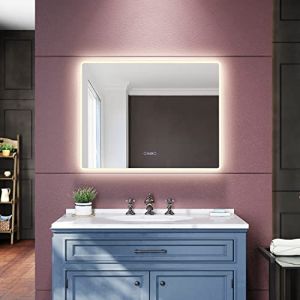 SIRHONA Miroir Salle de Bain 90x70cm, Miroir LED avec éclairage intégré, 3000K-6400K, Dimmable, Mémoire, Affichage de l'heure et de la température, Miroir Lumineux Salle de Bain Antibuée (ELLIPSE sanitaire, neuf)