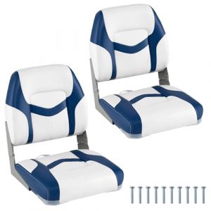 COSTWAY Siège de Bateau Pliante Lot de 2 à Dos Bas, Siège de Pêche en Cuir PVC Imperméable avec Rembourrage en Éponge Épaisse, pour Bateau de Pêche Kayak Ski Nautique, Bleu (FDS GmbH, neuf)