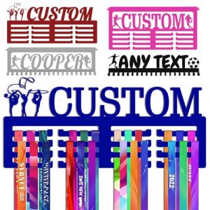 Bleu Porte Médaille Personnalisé avec Prenom Logo Présentoir à Medaille Personnalisée pour Football Gymnastique Judo Ballet Enfant Garçon Fille Cadeau Personnalisé Présentoir de Sport en Méta (Lokfun, neuf)