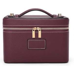 Starnearby Trousse de Maquillage en Cuir Femme, Trousse de Toilette Voyage avec Compartiments Amovibles, Pochette Rangement Maquillage Portable, Trousse Cosm&eacute;tique Femme (Bordeaux) (Pasercvxzoreso, neuf)