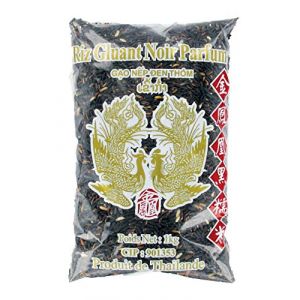 Riz Gluant Noir / Brun Parfumé de Thaïlande - Sac de 1KG - Oiseaux Célestes (Lot de 4 sacs de 1KG) (Fimilla Market, neuf)
