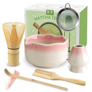 JBER Matcha Kit 7 Pi&egrave;ces, Matcha Set - Fouet en Bambou pour Matcha, Bol &agrave; Matcha &agrave; Buse, Support pour Fouet, Tamis &agrave; Matcha, Kit de Th&eacute; Japonais pour Amoureux du Matcha - D&eacute;grad&eacute; Rose (Yicai Acoustic, neuf)