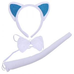 Healvian 1 Jeu bandeau oreille de chat bandeau chat renard noeuds chat queue de chat déguisement de chat accessoire de costume de fête d'animaux bandeau et queue d'oreilles de chat (Le Sengyu, neuf)