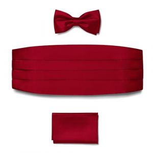 BRERA 67 - Ceinture smoking homme reglable, mouchoir mariage et noeud papillon homme, couleur rouge et taille S-M, ensemble pour costume mariage homme en satin (V.M.D. S.R.L., neuf)