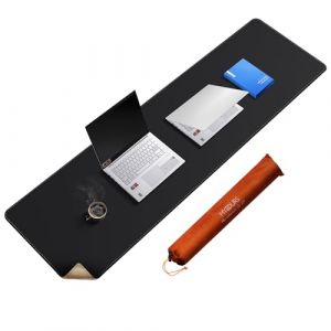 Mydours Sous-Main en cuir PU et Li&egrave;ge, 160x50cm Extra Large Tapis de Bureau, Sous Main Bureau,Antid&eacute;rapant en Li&egrave;ge Bords Cousus, Multifonctionnel Double Face Tapis de Bureau pour Bureau/Maison (noir) (Mydours Office-supplies Direct, neuf)