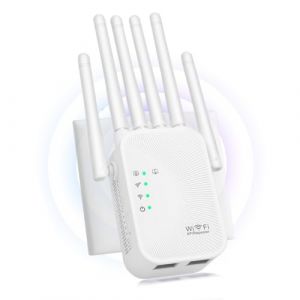 Répéteur WiFi, Repeteur WiFi Puissant,Amplificateur WiFi avec 6 Antennes,2 Ports LAN,Mode Répéteur & Routeur & AP,repeteur WiFi Exterieur Couverture WiFi de 300 m²,Facile à Installer (WU YAN WANG, neuf)