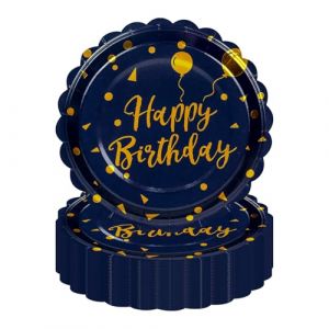 HFBOBP Lot de 50 assiettes de f&ecirc;te en feuille d'or, Bleu avec impression dor&eacute;e Vaisselle de f&ecirc;te &agrave; pois pour le d&icirc;ner, le dessert, les mariages, les anniversaires (HFBOBP, neuf)
