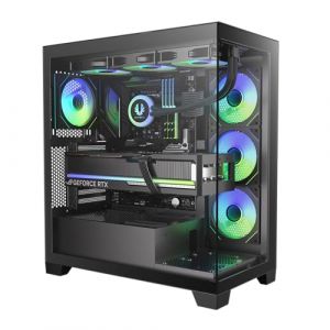 BitFenix CETO Bo&icirc;tier de jeu PC &agrave; haut d&eacute;bit d'air, verre tremp&eacute; panoramique noir, compatible avec carte m&egrave;re &agrave; connexion invers&eacute;e, 4 ventilateurs ARGB &agrave; miroir infini (3 fois (egenta.shop, neuf)