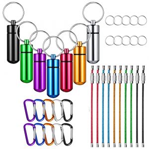 GTIWUNG 7Pcs Bo&icirc;tes &agrave; Pilules en Aluminium Portables, Pilulier &eacute;tanche+10Pcs Mousquetons de Verrouillage+10Pcs Fil M&eacute;tal C&acirc;ble Porte-cl&eacute;s+10Pcs Anneau Cl&eacute; Pour l'ext&eacute;rieur, les voyages, le camping (GTIWUNG-FR, neuf)