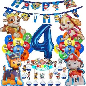 D&eacute;coration Pat' Patrouille, Ballon Anniversaire 3 Ans Gar&ccedil;on, Banni&egrave;re et Cupcake Toppers D&eacute;co Enfant (Num&eacute;ro 4) (V-Tree, neuf)