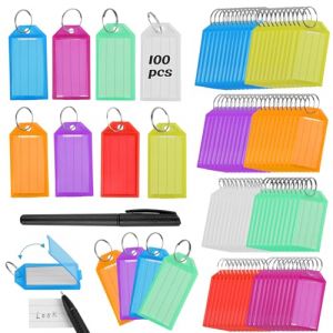 100 Pièces Porte Etiquette Clef, Porte Clés, Portes Etiquettes de Portes Cles avec Anneaux, Porte Cles Etiquette pour Étiquette de Bagage D'identité, 8 Couleurs (LVKANSHANGMAO01, neuf)