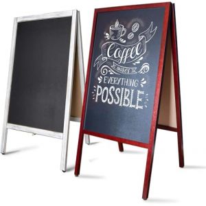 KARAT Stop trottoir ardoise pliable avec cadre en bois, Chevalet ardoise intérieur ou extérieur abrité, Panneau de trottoir Chevalet publicitaire double face (Brun, 51 x 5,5 x 101,5 cm (grande)) (Velvet Trading, neuf)