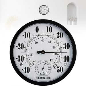 Molbory Thermom&egrave;tre hygrom&egrave;tre rond 2 en 1 pour int&eacute;rieur et ext&eacute;rieur, 10 pouces, d&eacute;coration de jardin (Noir) (YuKong-EU, neuf)