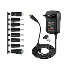 Shentian Chargeur Secteur 12V 9V 7.5V 6V 5V 4.5V 3V 1000mA 1A 2A Alimentation CC Multi-Tension avec 8 Embouts Adaptateurs s&eacute;lectionnables pour l'&eacute;lectronique Domestique 3V-12V et Les Bandes LED (STian, neuf)