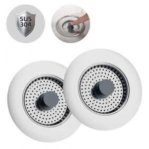 Hibbent 2 Sets Bouchon Evier Cuisine, Bouchon Evier avec Un Set Combin&eacute; Filtre Evier Cuisine,Grille de Filtre en INOX,Anti - Blocage, Anti-Odeur,Grille Evier Cuisine-Profondeur de L'&eacute;Vier >22mm (Intelligent3H FR, neuf)