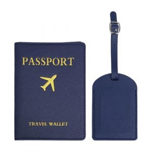 YMWALK Porte-Passeport en Cuir PU Imperm&eacute;able,&Eacute;tui Passeport et &Eacute;tiquette Bagage, Accessoires de Voyage &Eacute;l&eacute;gants et S&eacute;curis&eacute;s pour Passeport, Carte de Cr&eacute;dit et Carte D'identit&eacute; (Bleu Fonc&eacute;) (Parfek-EU, neuf)