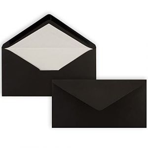 Lot de 25 enveloppes DIN longues &ndash; Noir avec doublure en soie blanche &ndash; 11 x 22 cm &ndash; 100 g/m&sup2; &ndash; Id&eacute;al pour les invitations, cartes de No&euml;l, cartes de v&oelig;ux de la s&eacute;rie Color&eacute; (GUSTAV NEUSER GmbH, neuf)