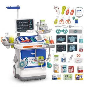 Mallette Docteur Enfant,Jouet Docteur avec Chariot 32Pi&egrave;ces Kit du Docteur M&eacute;dicale Jouet avec St&eacute;thoscope, Thermom&egrave;tre, Seringue,Jeu d'imitation Cadeau pour Fille Gar&ccedil;on Enfant 3 4 5 6 7 Ans (jiashengxin EU, neuf)