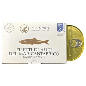 Mr. Moris&reg; | Filets d'anchois de la mer Cantabrique &agrave; l'huile d'olive | Fait &agrave; la main | Kosher | Certifi&eacute; MSC issu de la p&ecirc;che durable | Au cas o&ugrave; | 1 Paquet 120g (Mr Moris, neuf)