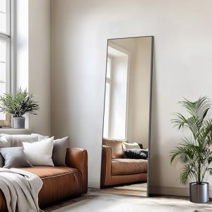Weare Home Miroir sur Pied, 147 x 44 cm, Miroir Pleine Longueur, Miroir rectangulaire Mural avec Cadre en Métal, Support, Miroir sur Pied Penché ou Suspendu pour Salon, Chambre, Entrée(Noir) (LUUKEY, neuf)