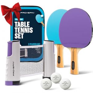 PRO-SPIN Set de Raquettes de Ping-Pong Portable | Kit de Qualité avec Filet Ping Pong pour Table, Raquettes Tennis de Table Hautes Performances, Balles de 3-Étoiles (Set 2 Joueurs, Violette/Bleu) (PRO-SPIN SPORTS, neuf)