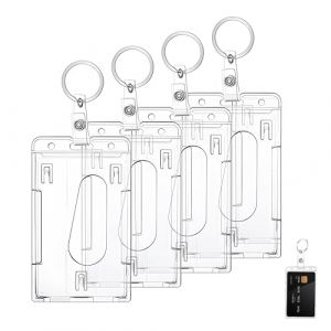 4 Pcs Porte Badges, Porte Carte Transparent Rigide Porte-Badge Vertical &agrave; Avec Fente protection Plastique Avec Cordon pour ID D'&eacute;cole de Bureau Cartes de Cr&eacute;dit Licences Passes(4 Porte-cl&eacute;s) (Dailiankeji, neuf)