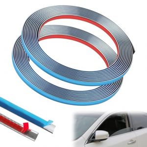 MISIQIMA 2 Pi&egrave;ces Bande Voiture pour Chrome 6 mm &times; 5 m, PVC Bande Chrom&eacute;e Autocollante, Argent&eacute; Chrom&eacute; Moulure pour la D&eacute;coration de Voitures, Murs, Portes et Meubles (AMSQ EU, neuf)