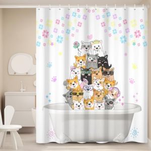 Ttincceer 180x200cm Mignon Chien Rideau de Douche Chiot f&ecirc;te dr&ocirc;le Animal Rideau de Bain Bien-aim&eacute; Animal de Compagnie dans la Baignoire color&eacute; Fleur Rideaux de Douche Rideau de Baignoire &eacute;tanche (Zhanghaostore, neuf)