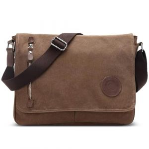 FOLOVEYA Vintage Sac à Bandoulière Homme 14 Pouces Ordinateur Portable Sacoche Messager Multiples Poches Toile Besace pour Bureau Travail Collège Voyage Sacs d'épaule Café (BESTELEGANCE LTD-FR, neuf)