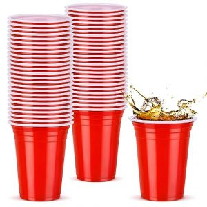 50 Pièces Fête Gobelets Rouge - Gobelet Réutilisable Rouges - 12oz 350ml Gobelets Jetables en Plastique Rouge - Idéal pour Jeu Américain de fête, jardins, barbecues, anniversaires (HEXIBk, neuf)