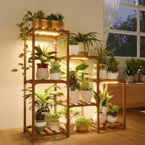 Bamworld Support Plantes Interieur avec Lampe LED, Porte Plante Interieur 6 Niveaux en Bois, Support Plante Moderne pour Salon et Balcon, &Eacute;tag&egrave;re de Culture (Bamworld, neuf)