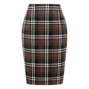 Jupes crayon &agrave; carreaux pour femmes automne hiver taille haute moulante longueur genou jupe midi en laine avec fente jupe d'anniversaire fille taille 6X, caf&eacute;, M (⭐⭐⭐⭐⭐Five Amm⭐⭐⭐⭐⭐, neuf)