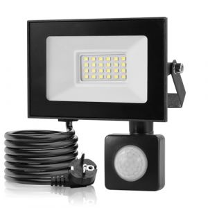 Litglobe 20W Projecteur LED Ext&eacute;rieur avec D&eacute;tecteur de Mouvement,6500K Blanc Froid Spot LED avec Prise & 145cm C&acirc;ble,2000LM IP66 &Eacute;tanche Eclairage Exterieur,Luminaire Exterieur pour Jardin Garage (weyait, neuf)